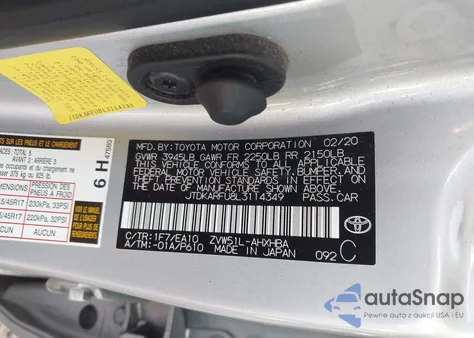 2020 Toyota Prius Xle from USA, damaged, VIN JTDKARFU8L3114349